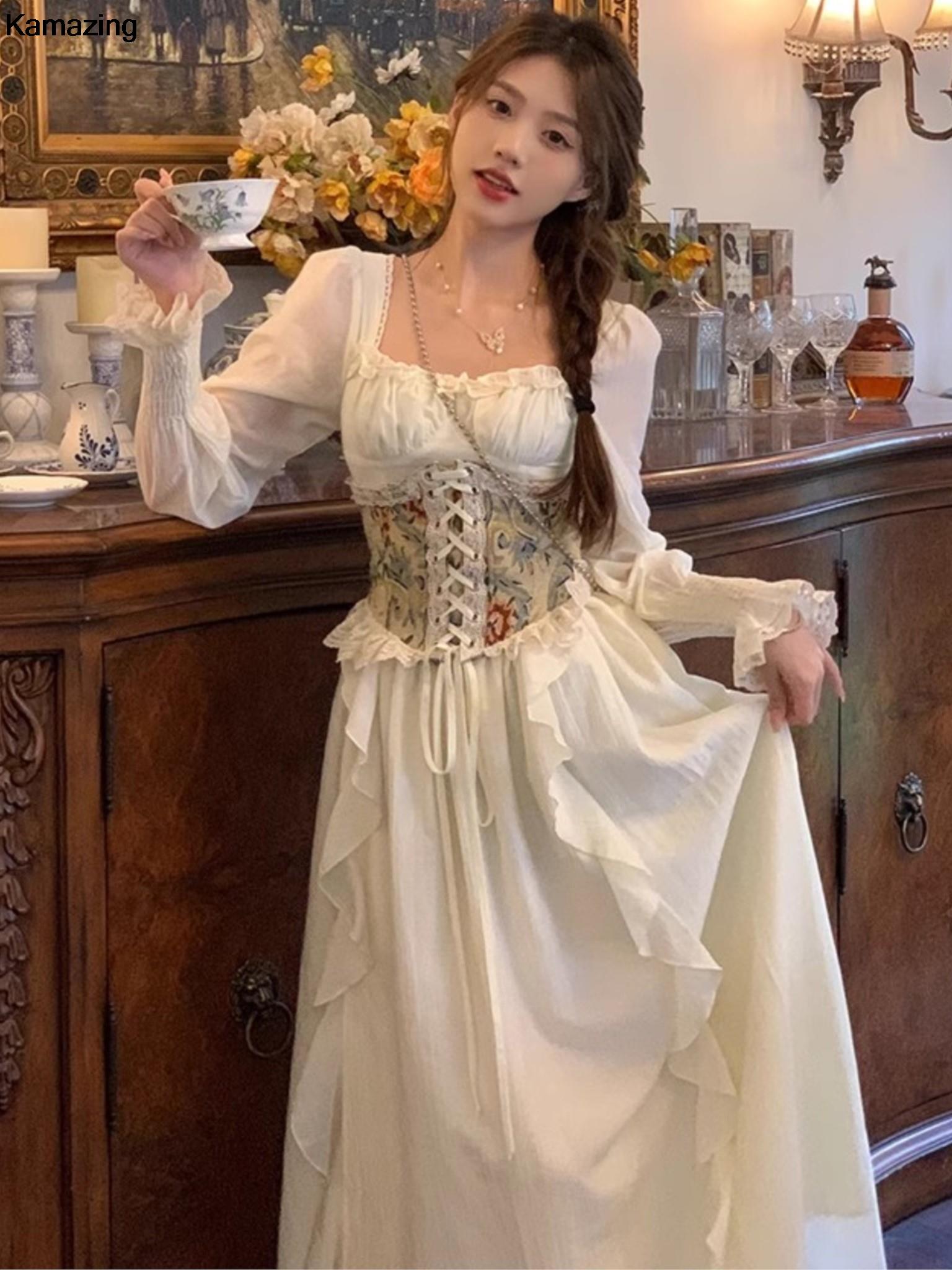 French Vintage Floral Midi Dress - مشد نسائي فرنسي كلاسيكي فستان متوسط