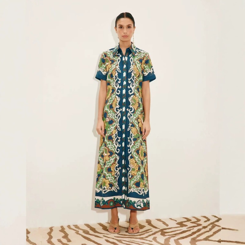 Casual Loose Linen Shirt Dress - فستان قميص ماكسي نسائي جديد أصلي