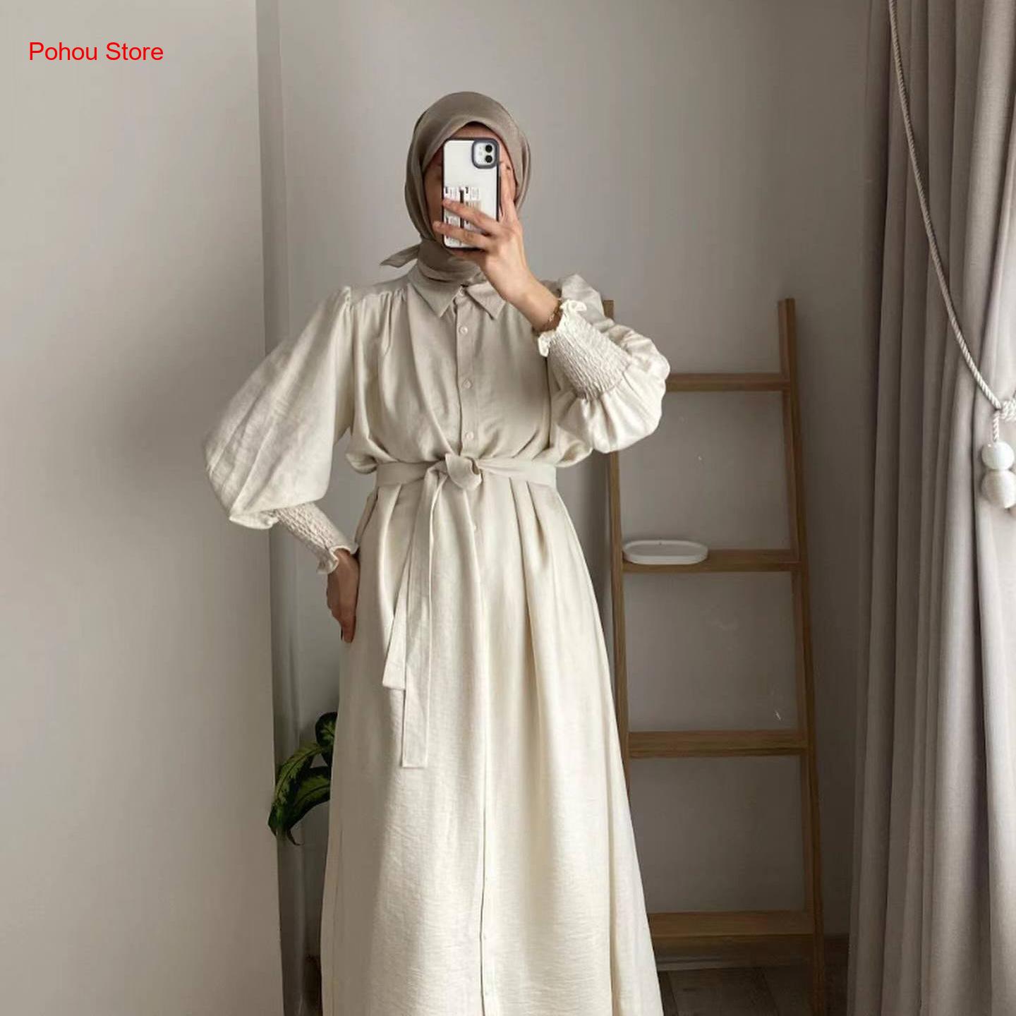 Korean Style A Line Shirt Dress - فستان قميصي على الطراز الكوري للنساء،
