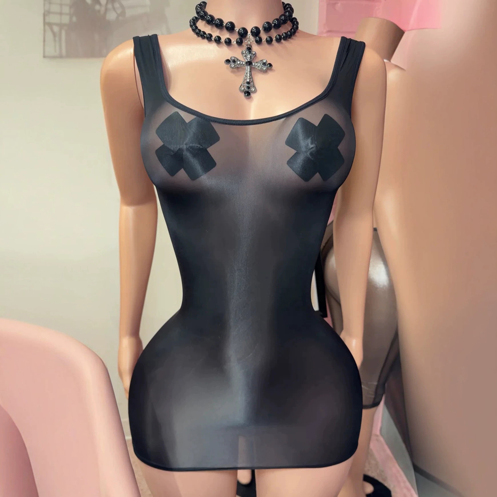 Sexy Mesh Sheer Bodycon Dress - فستان قصير نسائي مثير ولامع وشفاف
