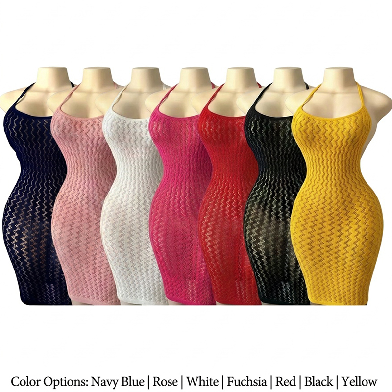 Sexy Mesh Sheer Bodycon Dress - فستان شبكي شفاف للشاطئ للنساء، فستان