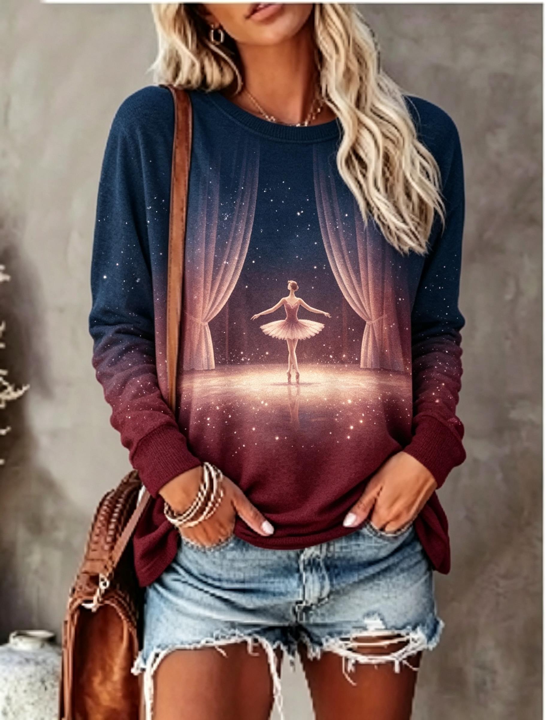 Blouses - قميص نسائي بأكمام طويلة بطبعة متدرجة