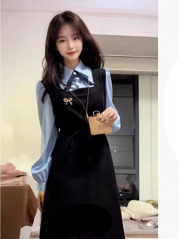 فستان قميص أنيق باللون الأسود  - مراجعة Korean Style A Line Shirt Dress وسعره