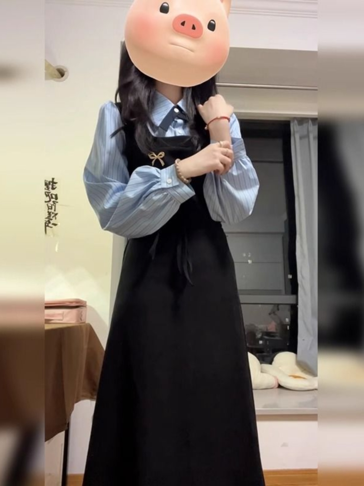 فستان قميص أنيق باللون الأسود  - مراجعة Korean Style A Line Shirt Dress وسعره