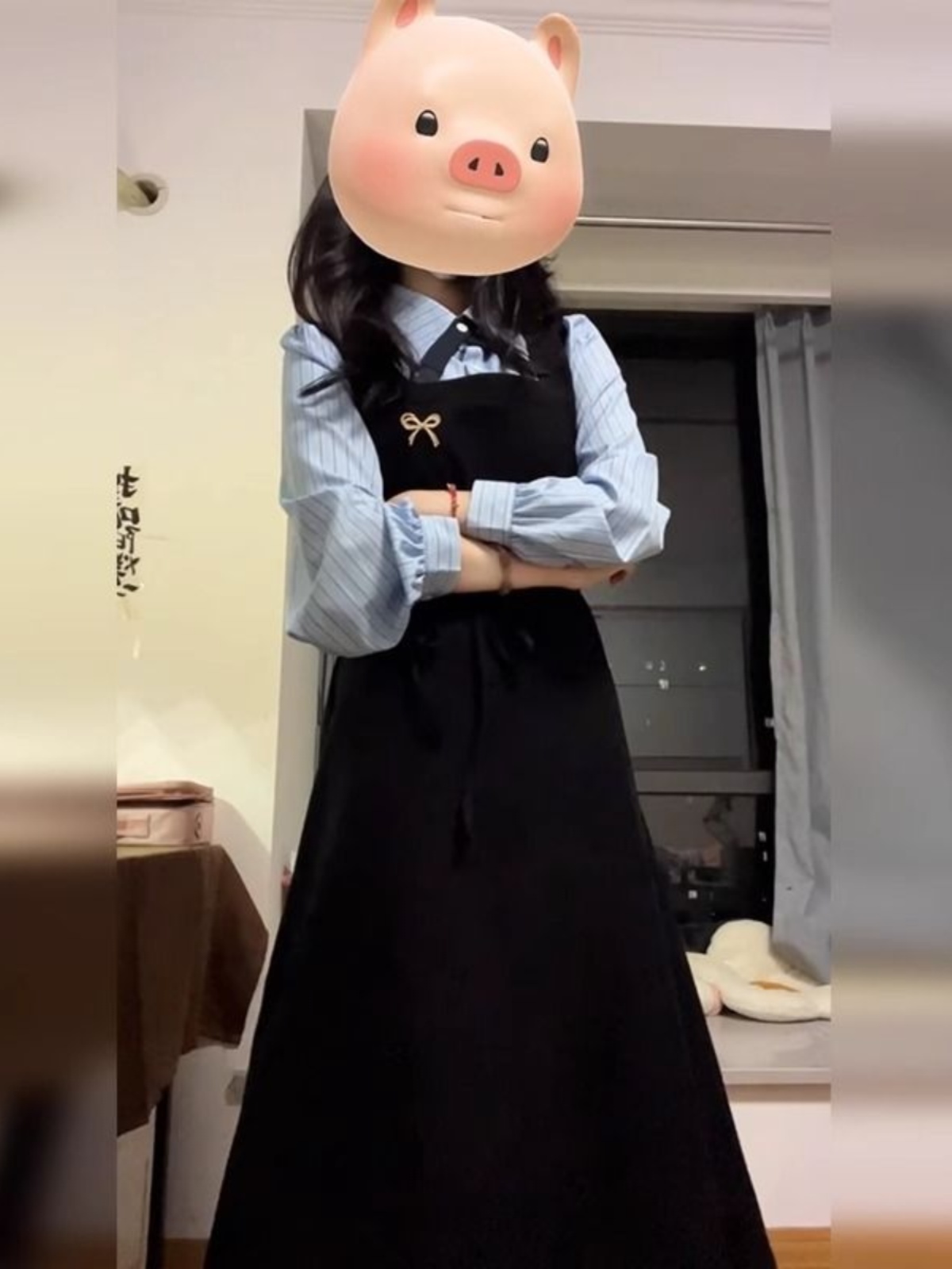 فستان قميص أنيق باللون الأسود  - مراجعة Korean Style A Line Shirt Dress وسعره