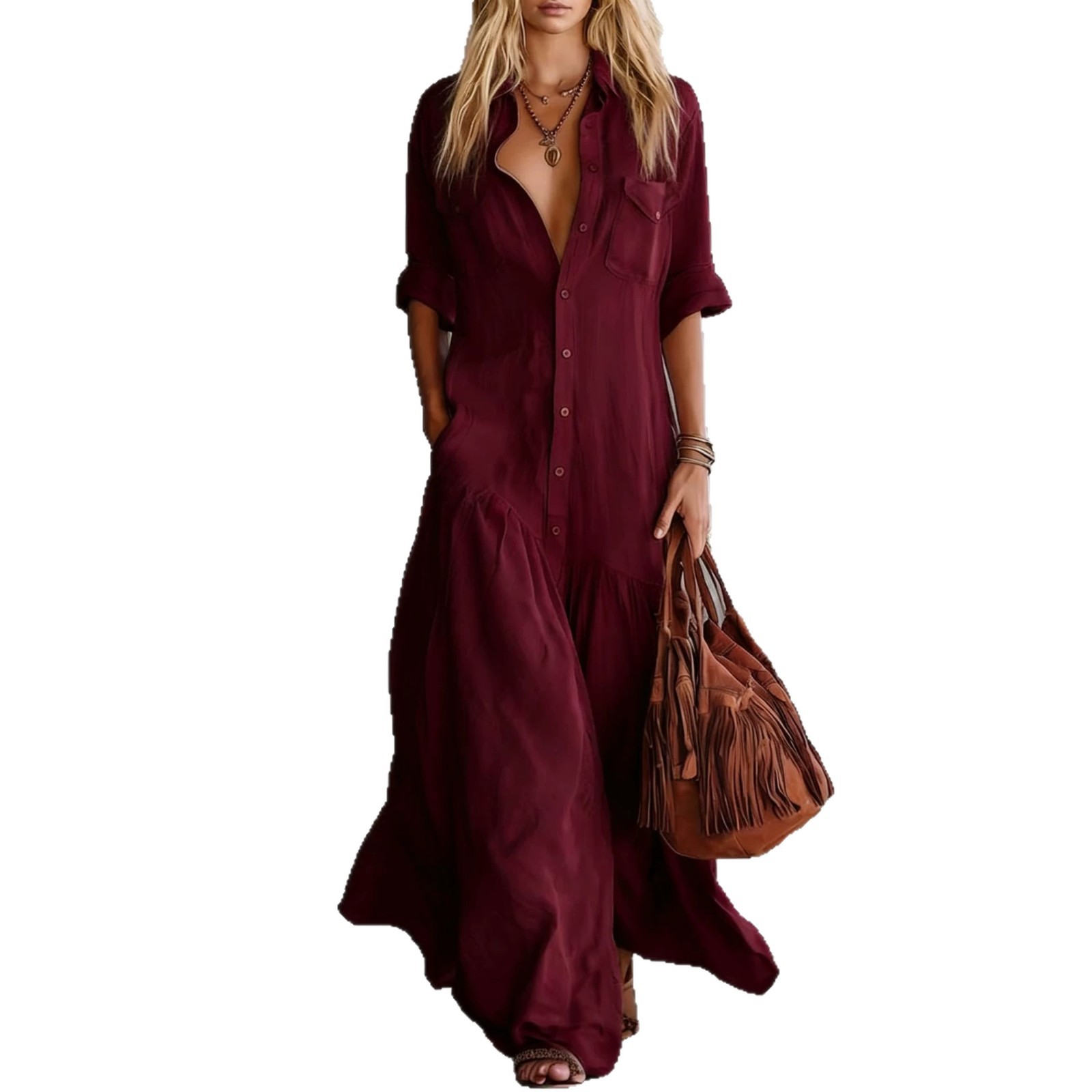 فستان قميص ماكسي نسائي صيفي من - مراجعة Casual Loose Linen Shirt Dress وسعره