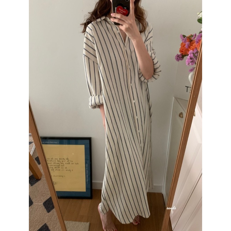 فستان كوري بسيط بياقة فضفاضة و - مراجعة Korean Style A Line Shirt Dress وسعره