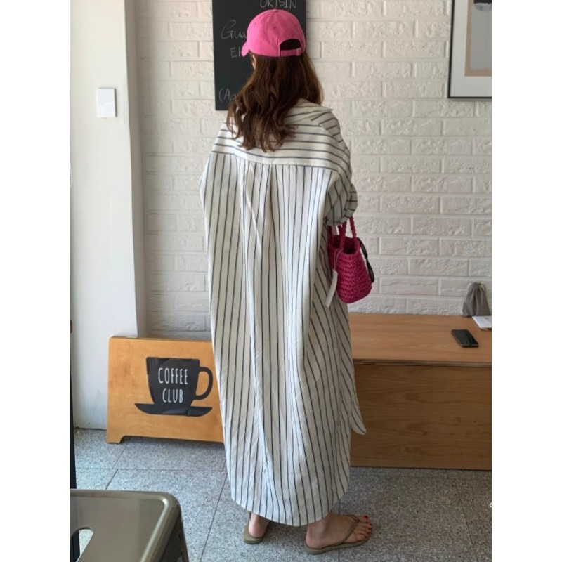 فستان كوري بسيط بياقة فضفاضة و - مراجعة Korean Style A Line Shirt Dress وسعره