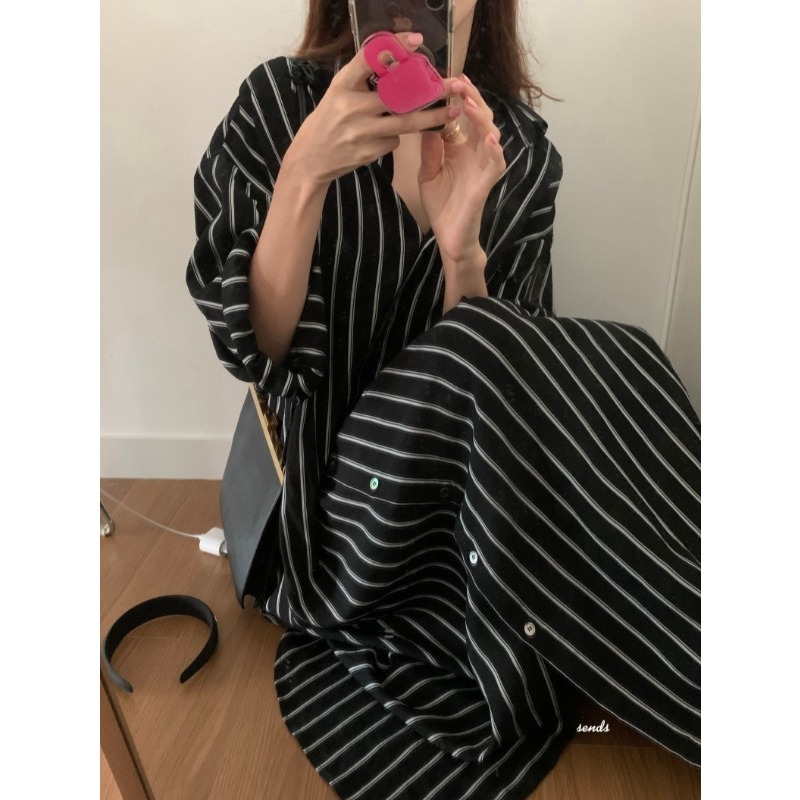 فستان كوري بسيط بياقة فضفاضة و - مراجعة Korean Style A Line Shirt Dress وسعره