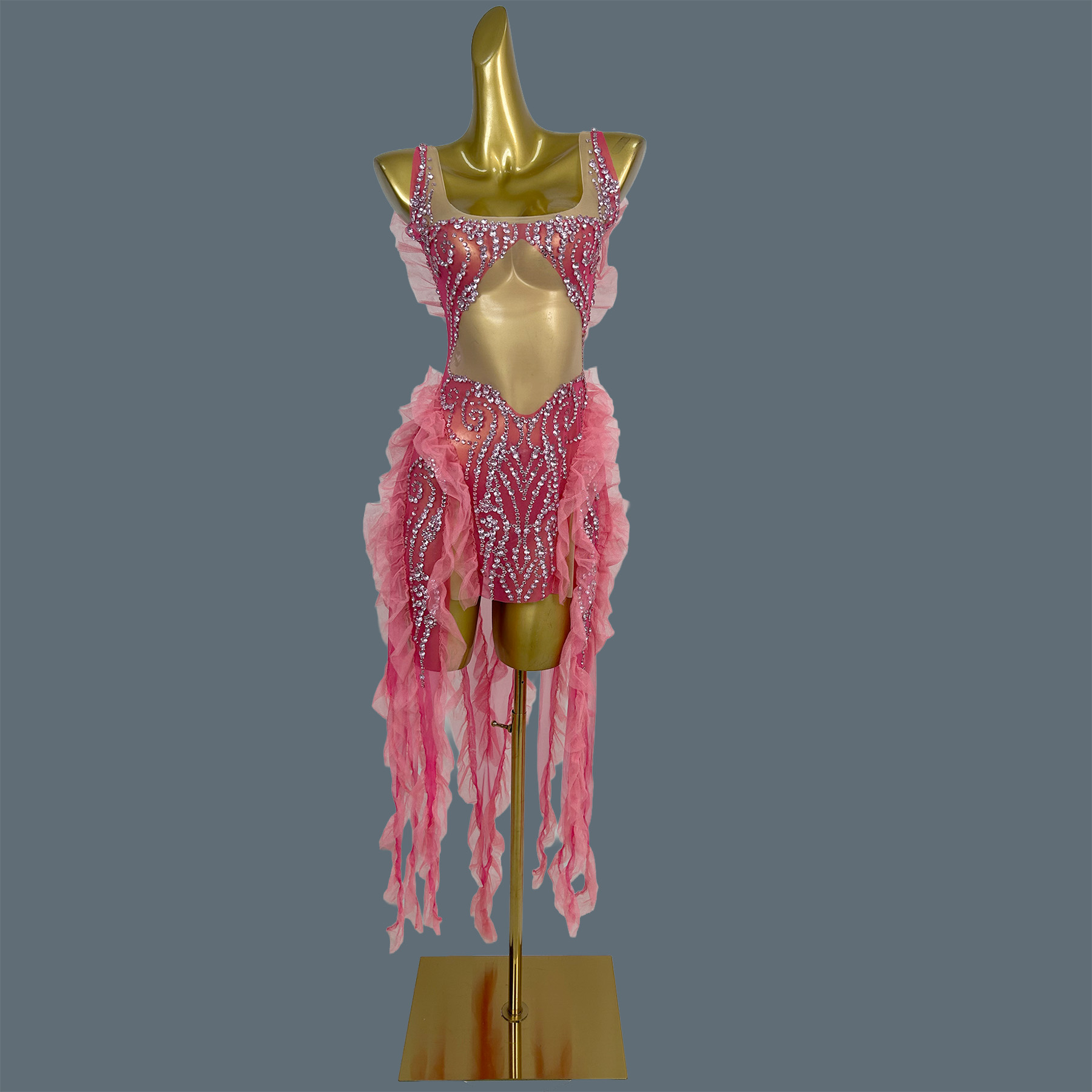 فستان قصير شفاف مزين بالكريستا - مراجعة Sparkly Rhinestone Club Party Dress وسعره