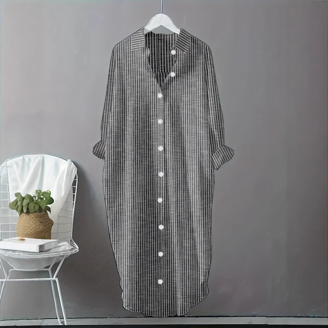 فستان قميص نسائي مخطط من القطن - مراجعة Casual Loose Linen Shirt Dress وسعره