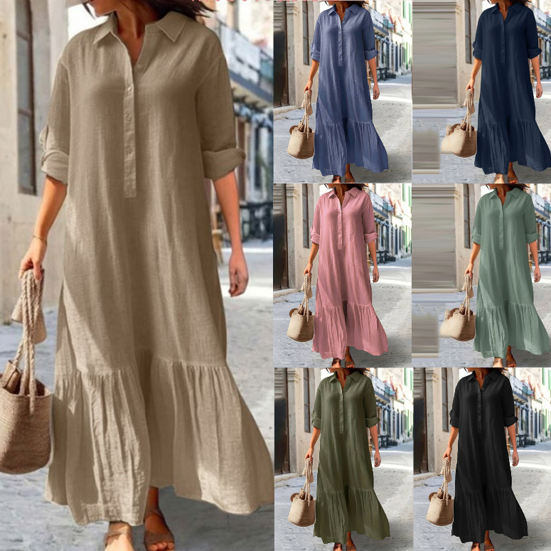 فستان قميص كتان نسائي 2025 - ف - مراجعة Casual Loose Linen Shirt Dress وسعره