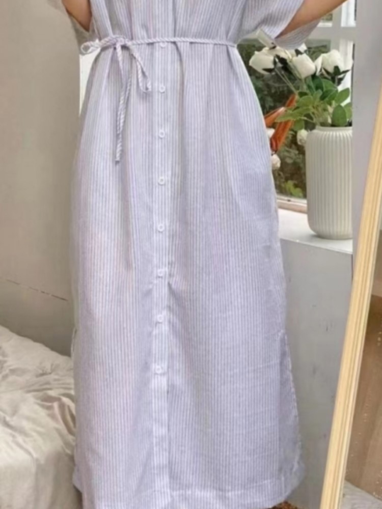 الصيف خمر قميص كتان مخطط المرأ - مراجعة Casual Loose Linen Shirt Dress وسعره