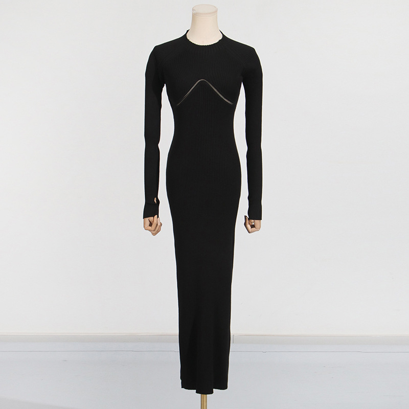 فستان نسائي أبيض محبوك مضلع من - مراجعة Bodycon Long Sleeve Ribbed Dress وسعره