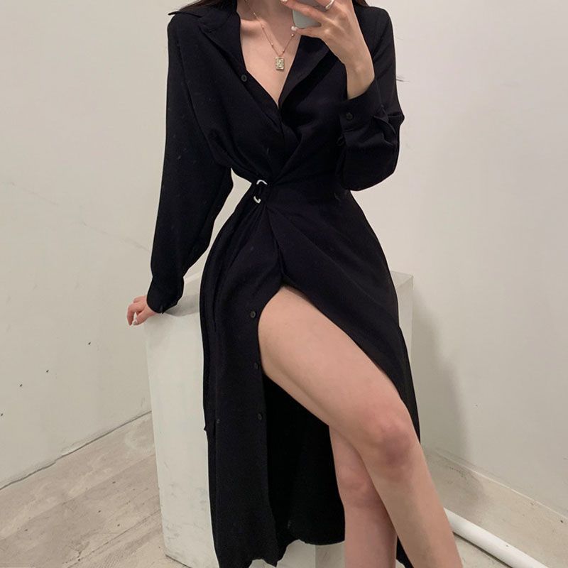 فستان على طراز القميص بأكمام ط - مراجعة Korean Style A Line Shirt Dress وسعره