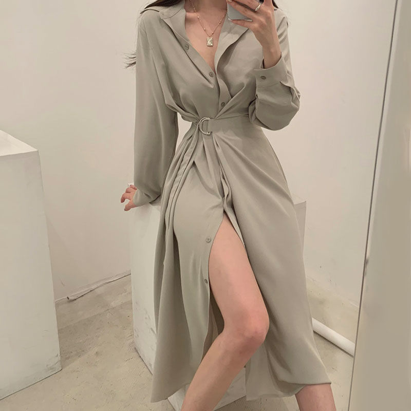 فستان على طراز القميص بأكمام ط - مراجعة Korean Style A Line Shirt Dress وسعره