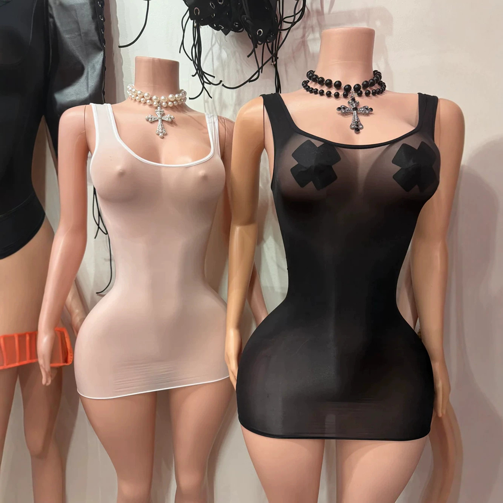 فستان قصير نسائي مثير ولامع وش - مراجعة Sexy Mesh Sheer Bodycon Dress وسعره