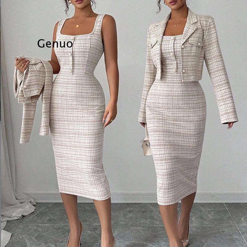 طقم نسائي أنيق جديد لعام 2026  - مراجعة Tweed Two Piece Blazer Dress وسعره