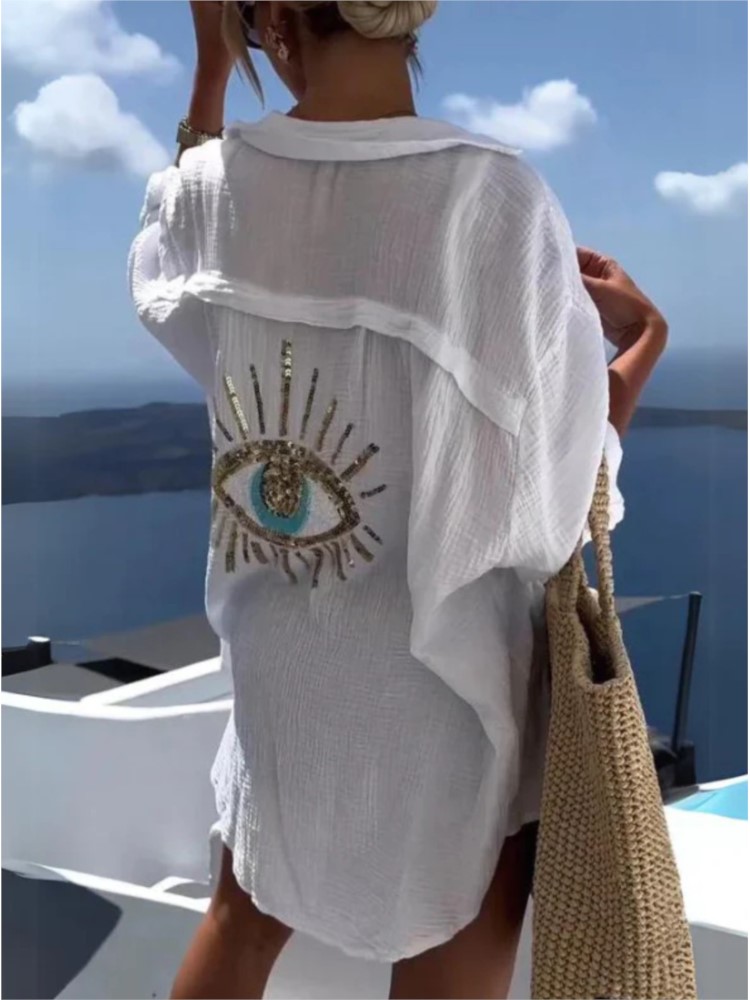 فساتين نسائية غير رسمية مرصعة  - مراجعة Casual Loose Linen Shirt Dress وسعره