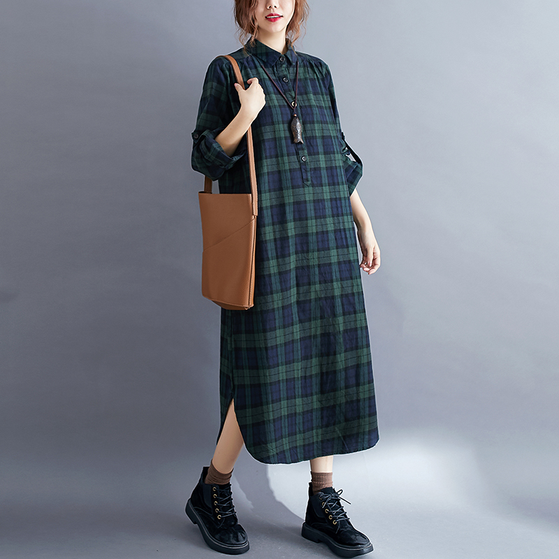فستان قميص كاجوال مخطط بأكمام  - مراجعة Korean Style A Line Shirt Dress وسعره