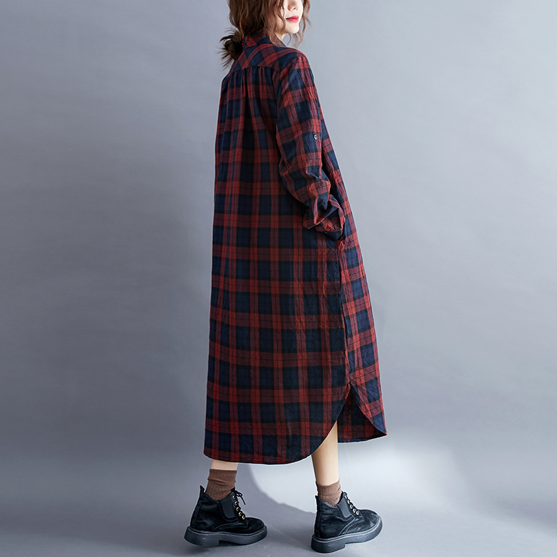 فستان قميص كاجوال مخطط بأكمام  - مراجعة Korean Style A Line Shirt Dress وسعره