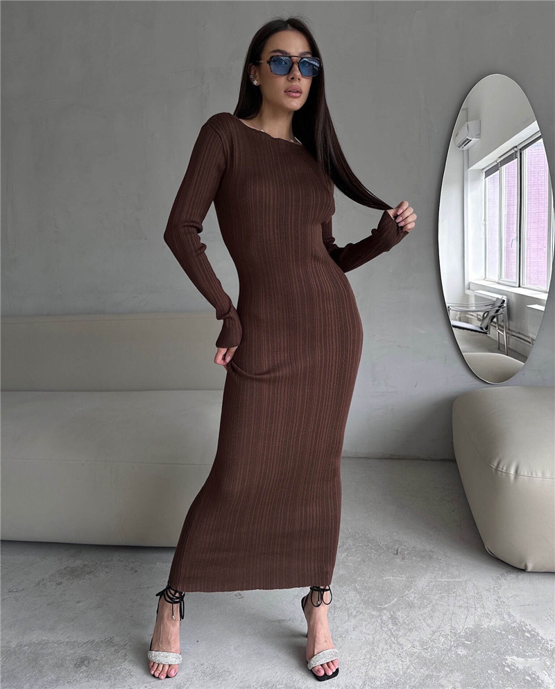 فستان نسائي محبوك مضلع على الم - مراجعة Bodycon Long Sleeve Ribbed Dress وسعره