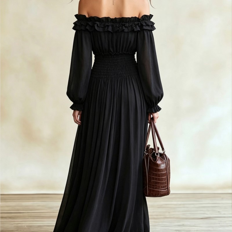 فستان ماكسي نسائي مكشوف الكتفي - مراجعة Off Shoulder Puff Sleeve Sundress وسعره