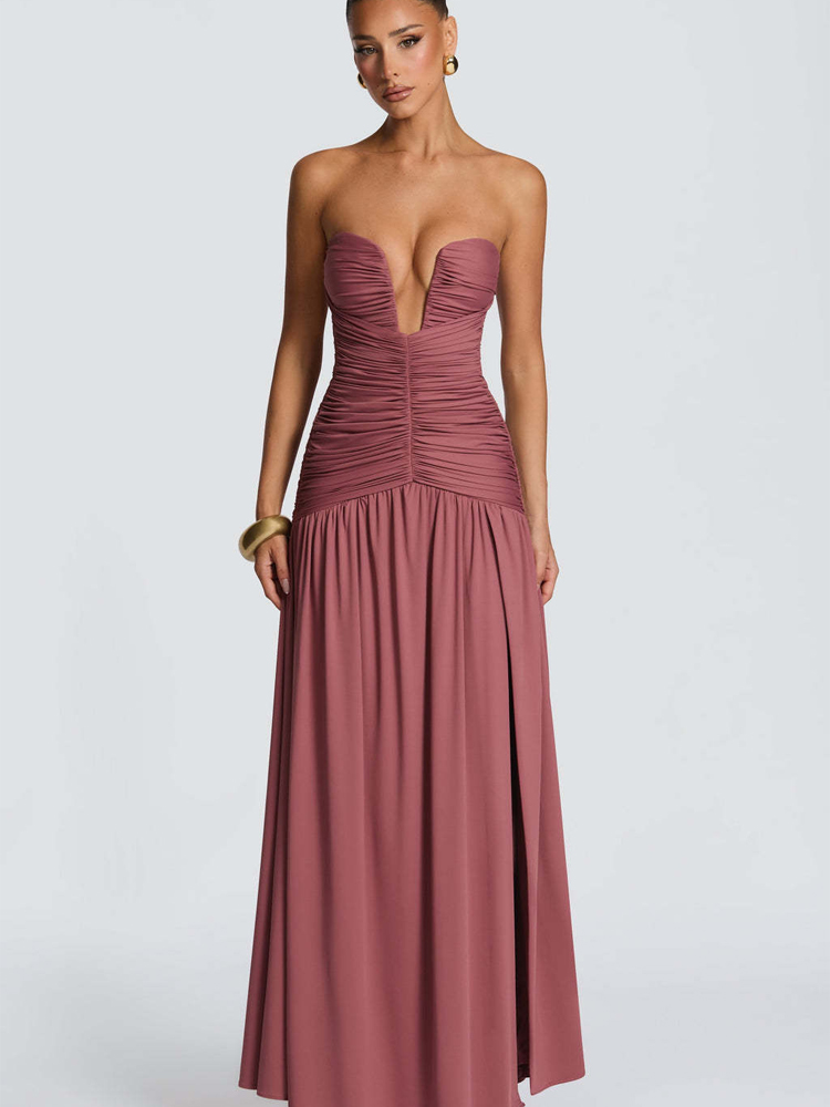 فستان سهرة نسائي أنيق طويل ضيق - مراجعة Elegant Satin Evening Gown Split وسعره