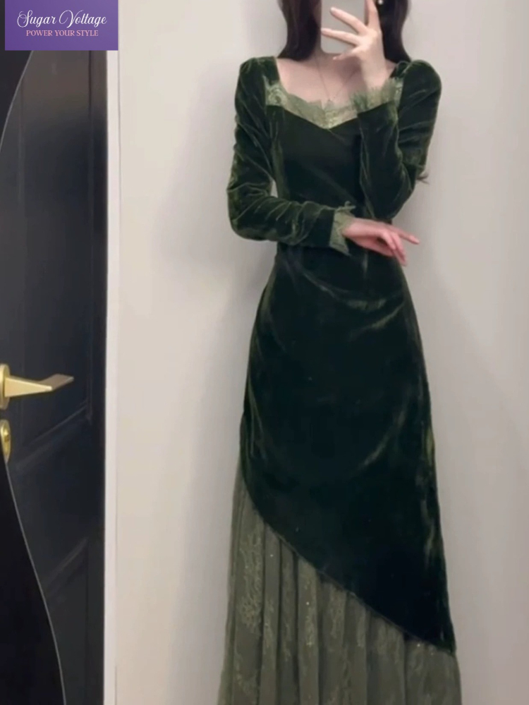 الفرنسية خمر فستان مخملي أنيق  - مراجعة French Vintage Floral Midi Dress وسعره