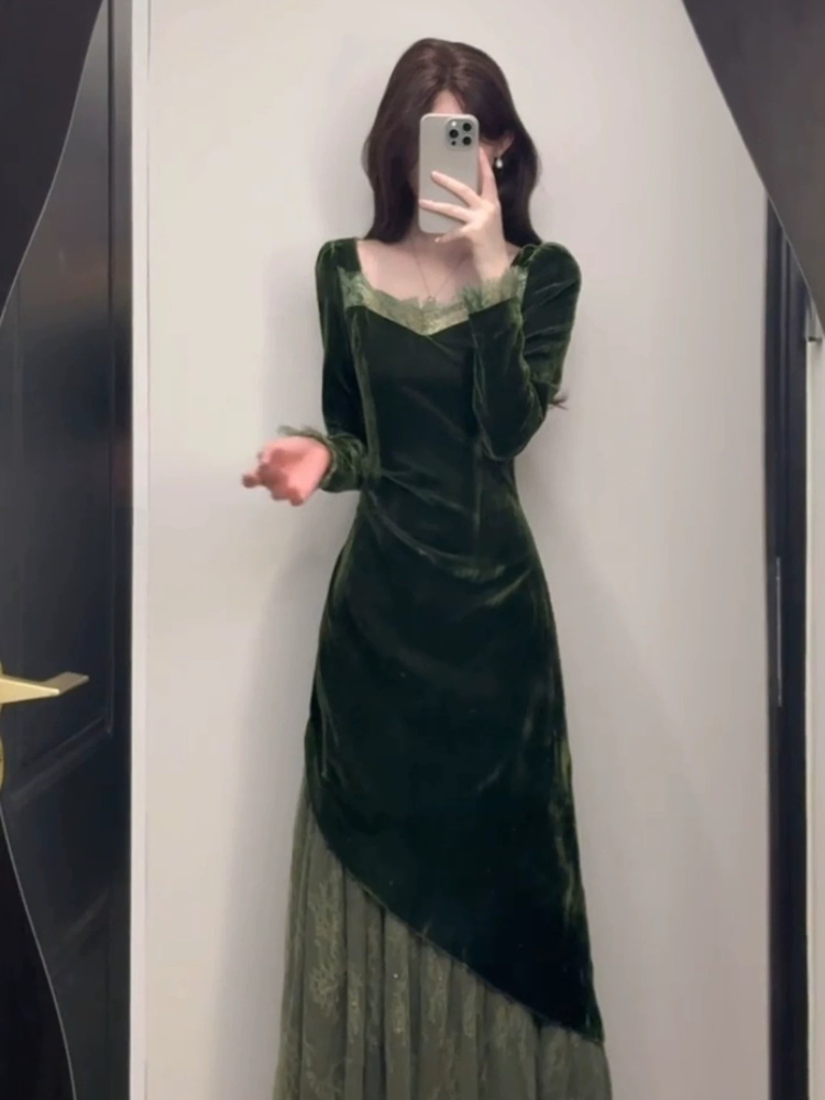 الفرنسية خمر فستان مخملي أنيق  - مراجعة French Vintage Floral Midi Dress وسعره